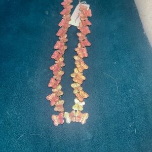 Betsey Johnson Pink and Gold Butterfly Charm Necklace